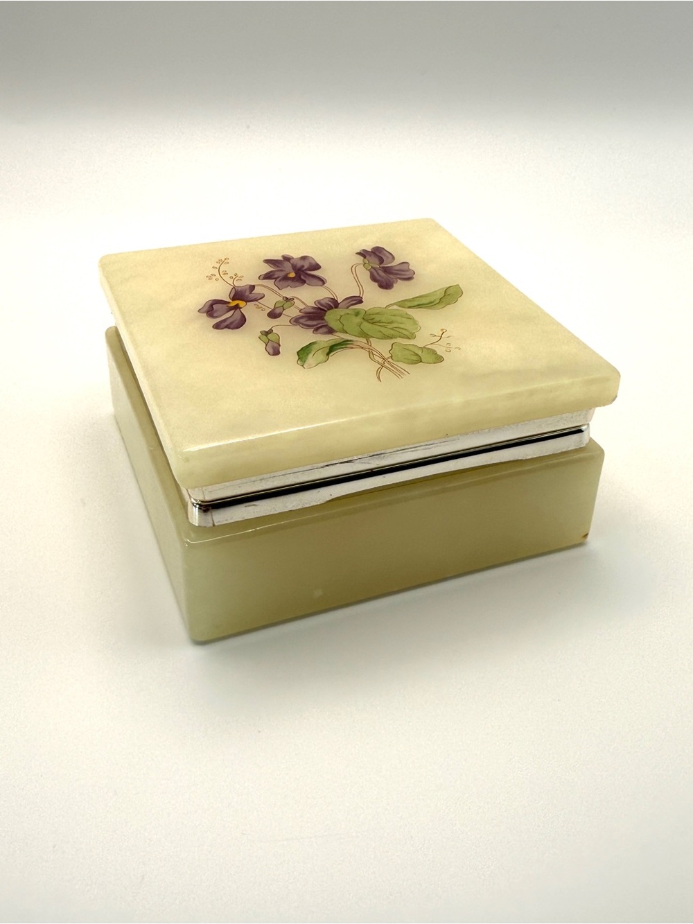 Lefton Italian Alabaster Stone Floral Trinket Jewelry Box